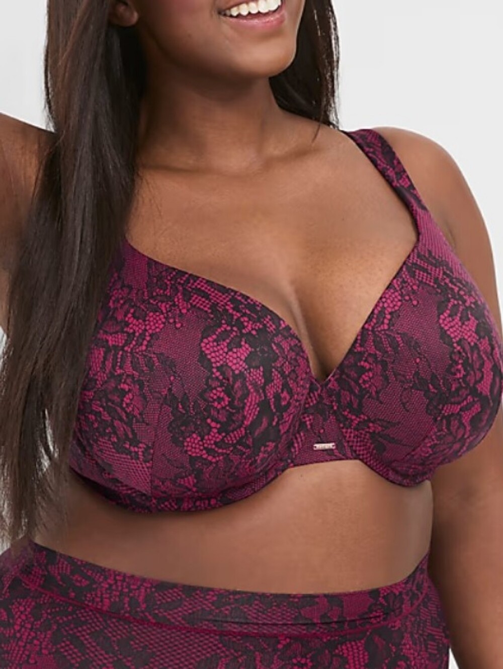 Cacique Plunge Full Coverage Bra in Burgundy Lace Size 40H